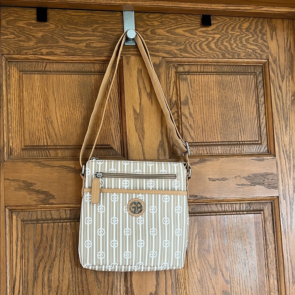 Giani Bernini Beige and White Striped Crossbody Bag
